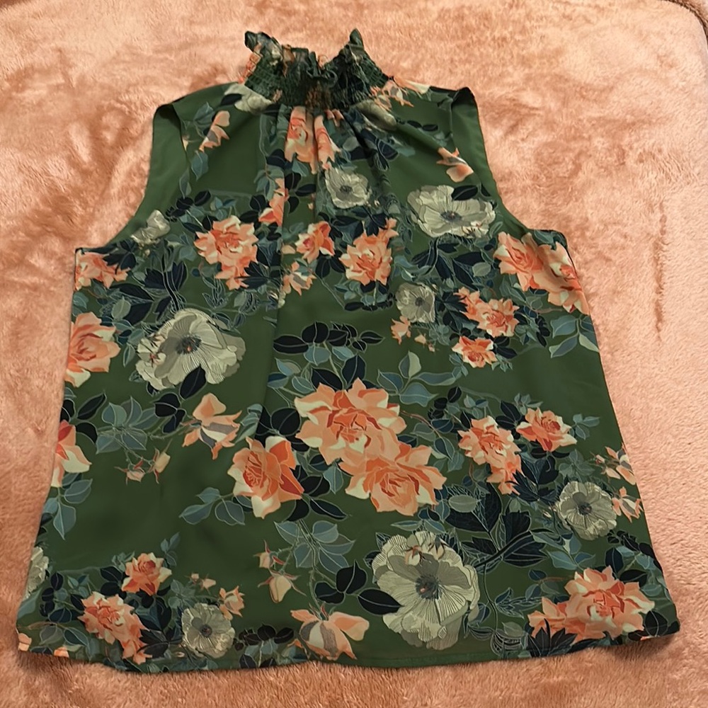Floral Green Sleeveless Top